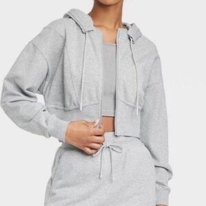 JoyLab Heather Gray Cropped Hoodie